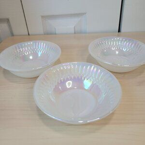 Set of 3 Vintage 1960s FEDERAL Milk Glass Iridescent Moonglow 5" Dessert Bowls